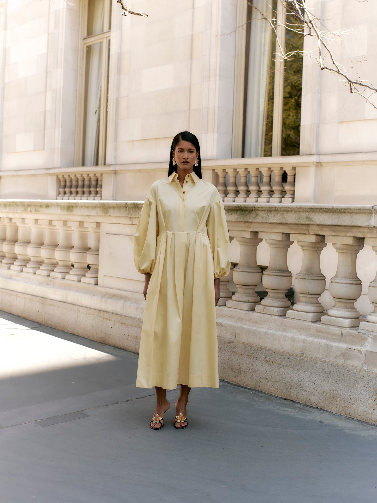 Balloon Sleeve Shirtdress in Cotton Poplin