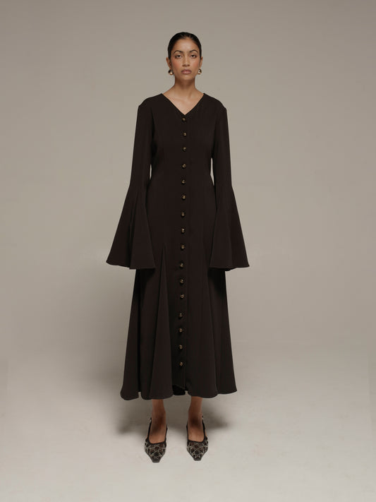 Godet Dress in Textured Crepe