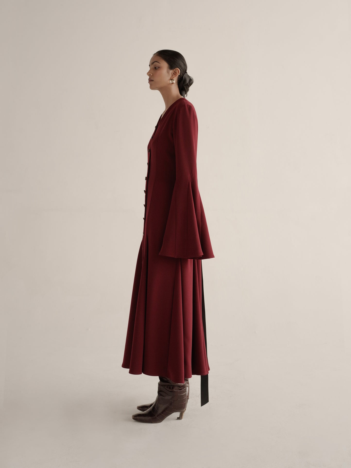 Godet Dress in Textured Crepe