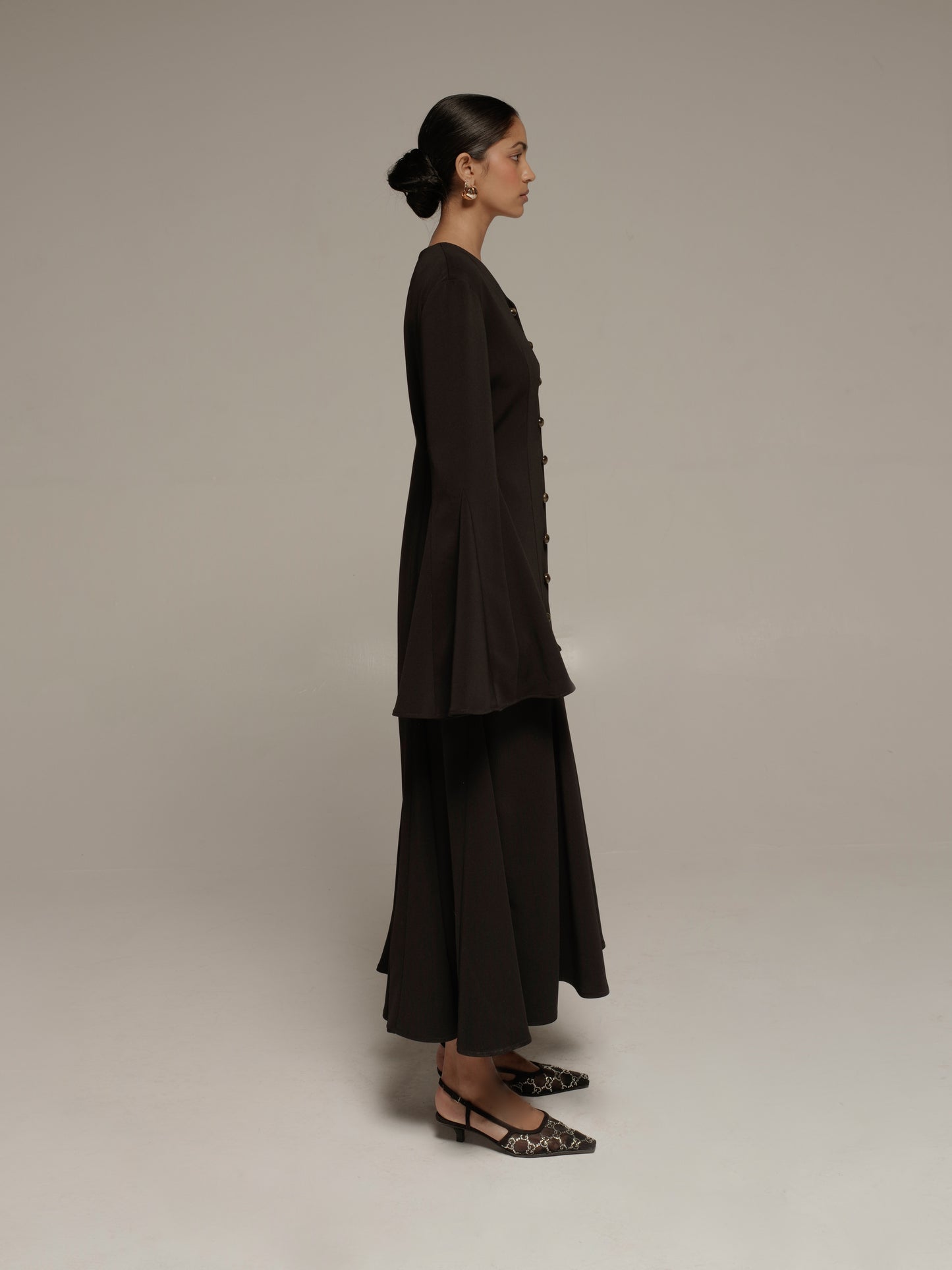 Godet Dress in Textured Crepe