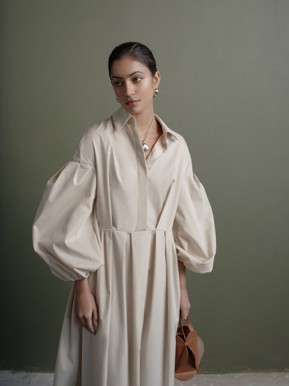 Balloon Sleeve Shirtdress in Cotton Poplin