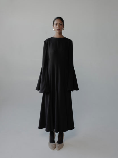 Godet Dress in Textured Crepe