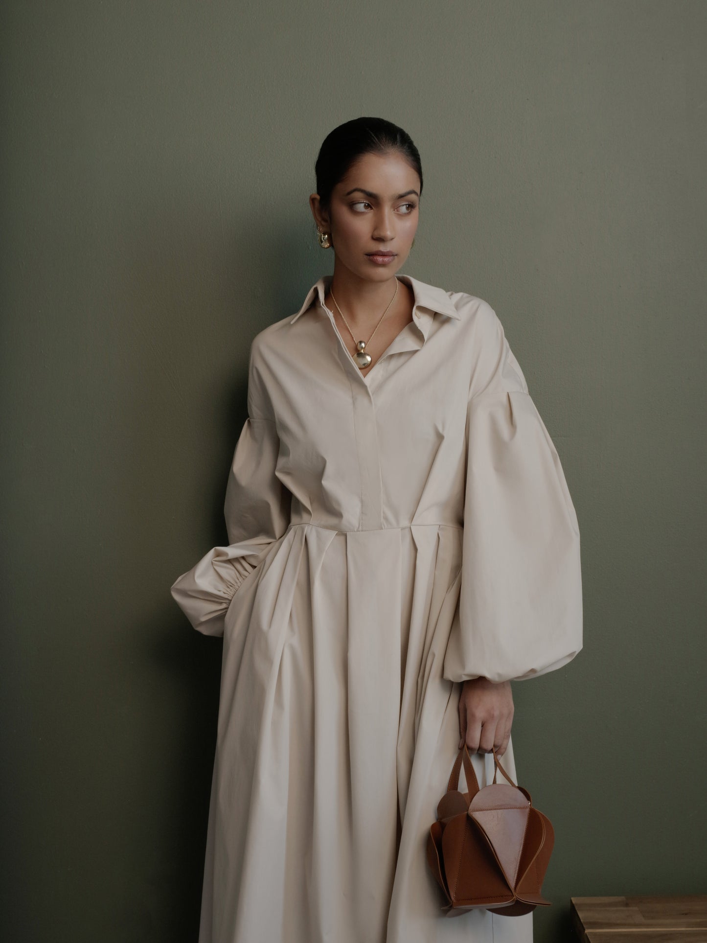 Balloon Sleeve Shirtdress in Cotton Poplin