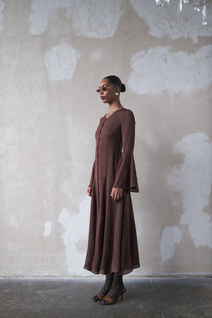 Godet Dress in Silk Georgette