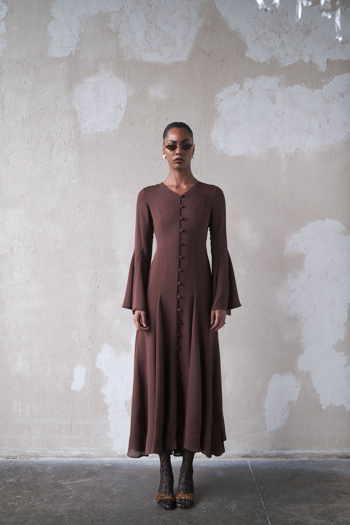Godet Dress in Silk Georgette
