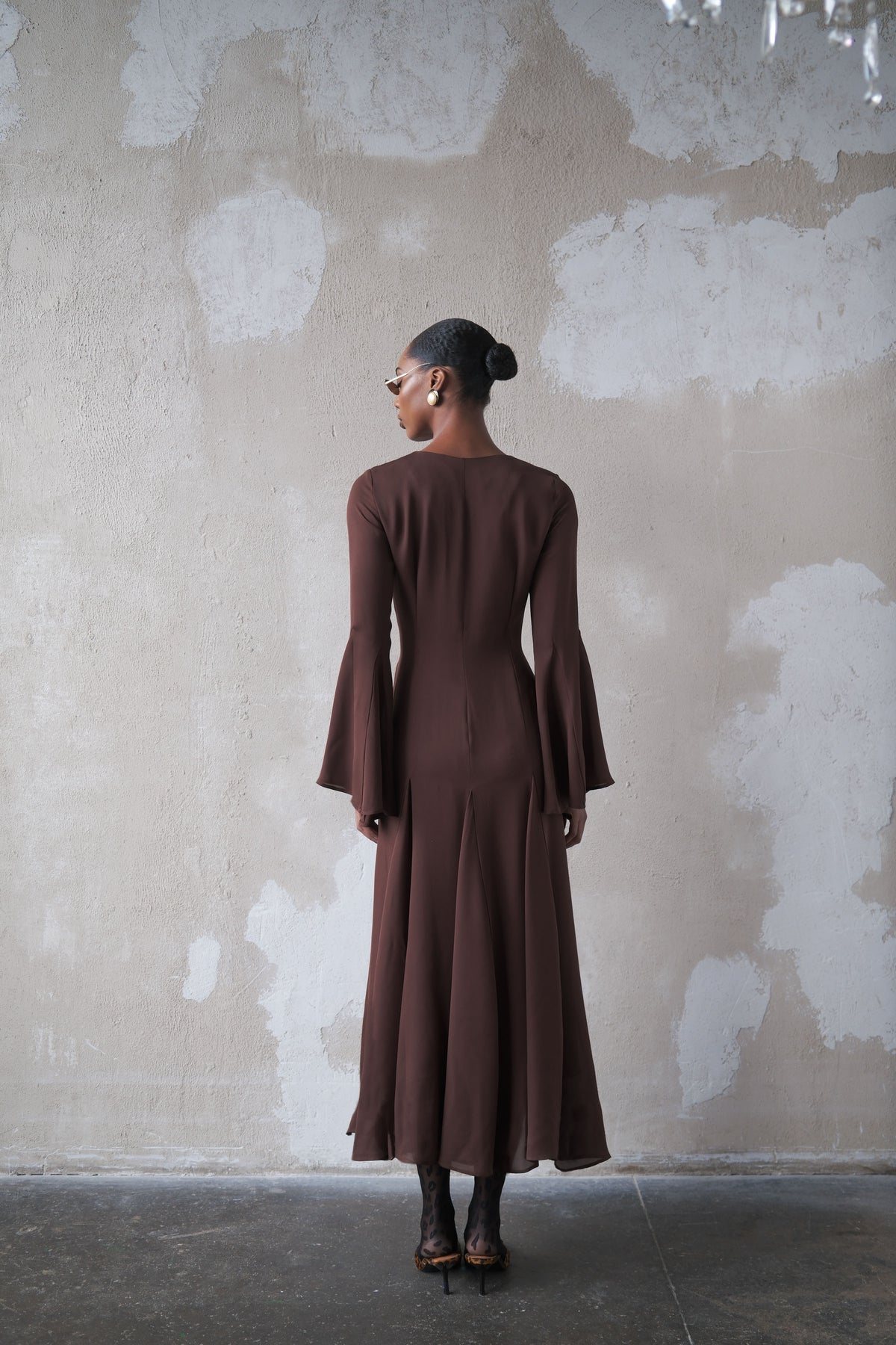 Godet Dress in Silk Georgette
