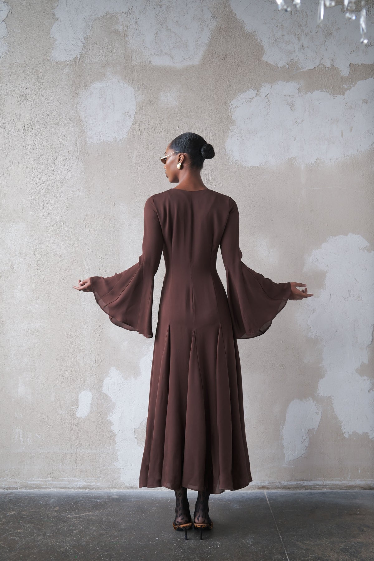 Godet Dress in Silk Georgette