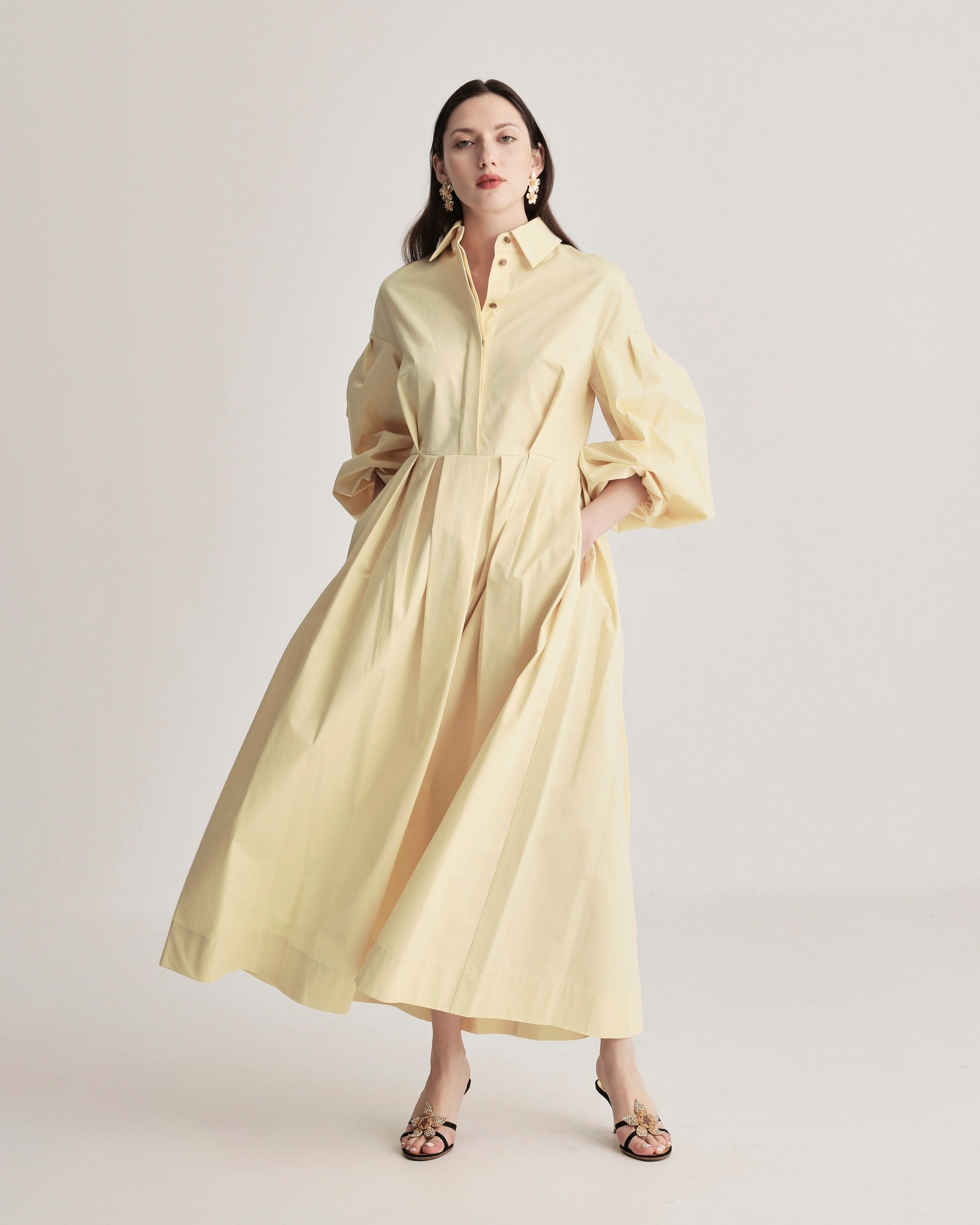 Balloon Sleeve Shirtdress in Cotton Poplin