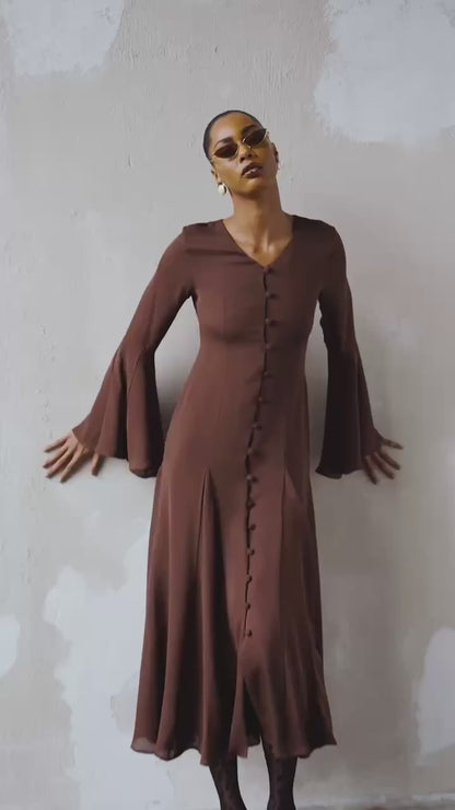 Godet Dress in Silk Georgette